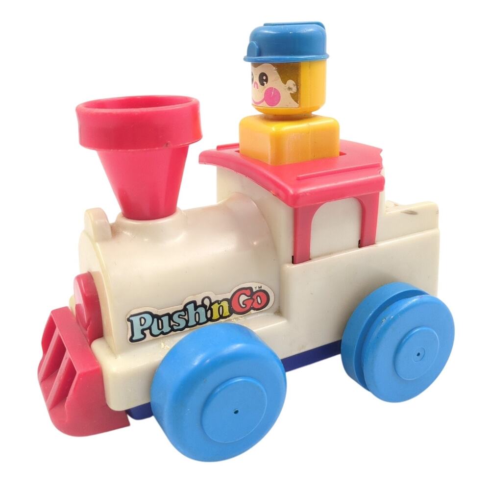 Vintage Tomy Push'n Go Train Toy with Removable Stacking Figure Taiwan Damage